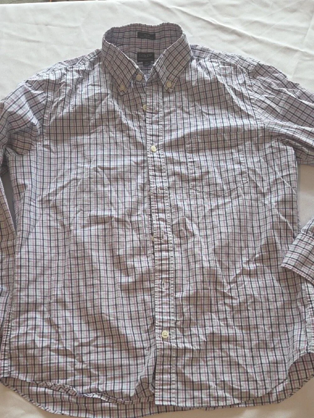 J. Crew Men’s Button-Down Plaid Shirt — White with Navy & Red